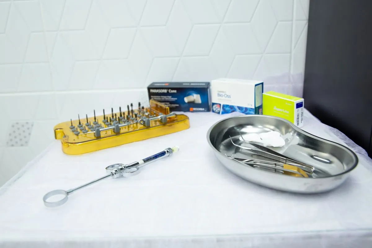 Sterile supplies and containers laid out ready for use